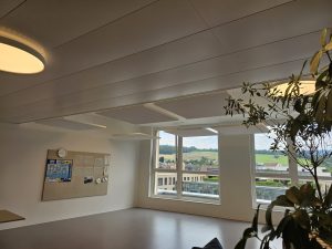 îlots acoustiques avec plafonds bacs métalliques 